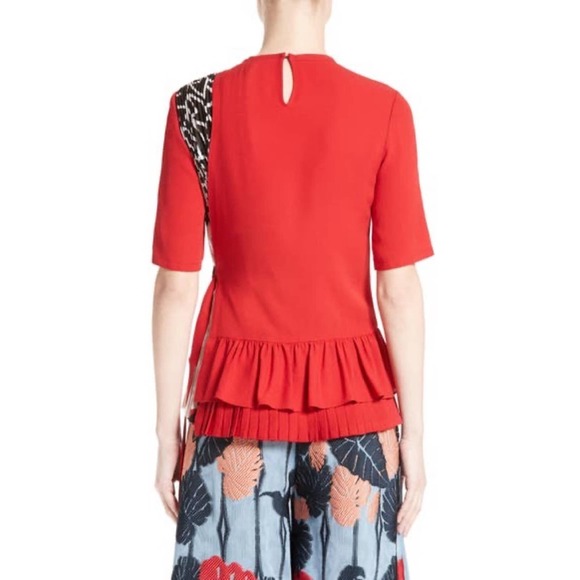 YIGAL AZROUËL Silk Red Pleated Wrap Peplum Top 4 - Picture 2 of 12
